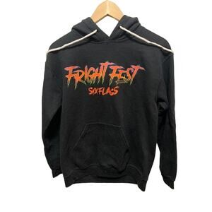 Fright fest six flags Hoodie hooded sweatshirt horror scary clown black sz small